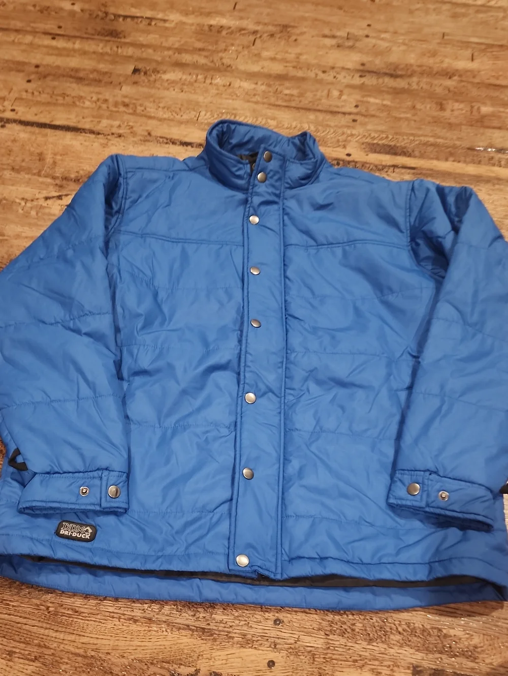 Men's Blue Quilted Puffer Jacket with Snap Front